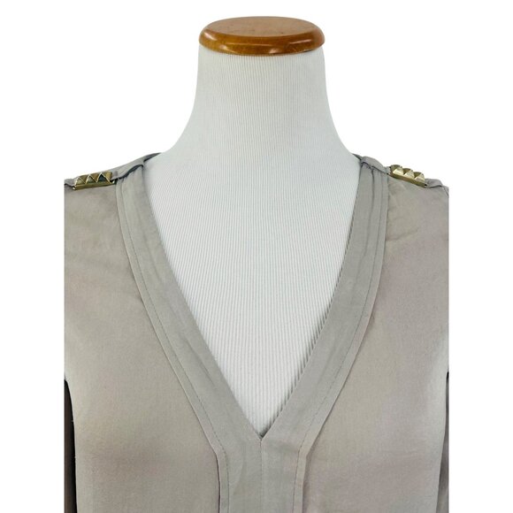 Zara Basic Gray Rolled Sleeves Pyramid Studded Shoulder Blouse - Picture 8 of 15